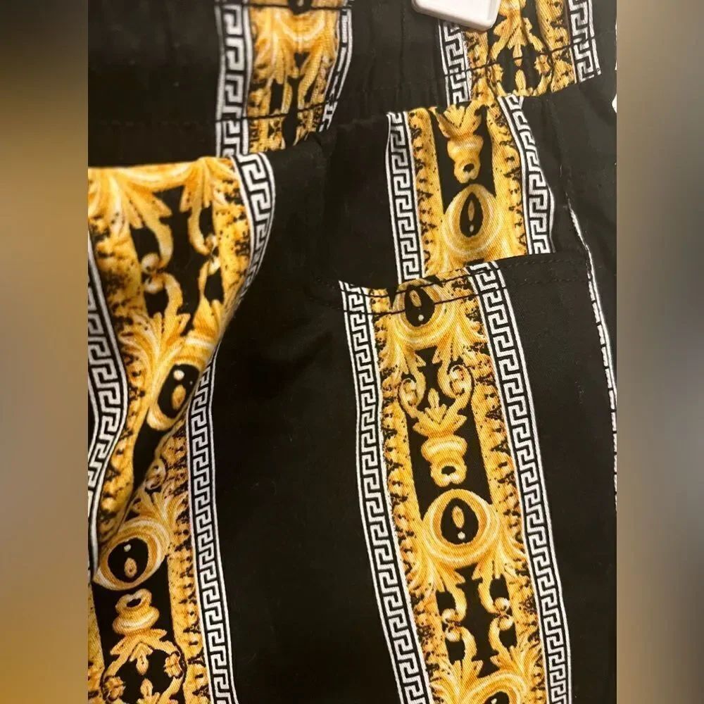 MENS BAROQUE GOLD BLACK DRAWSTRING CASUAL SHORTS SIZE L - Picture 9 of 12